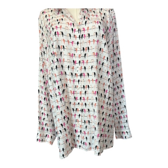 EUC Jane & Delaney bird print hi-low blouse – size 1X - Picture 2 of 9